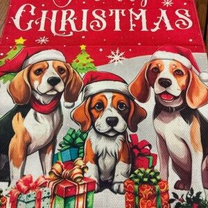 Festive Beagle Christmas garden flag made of burlap 12 by 18 inches